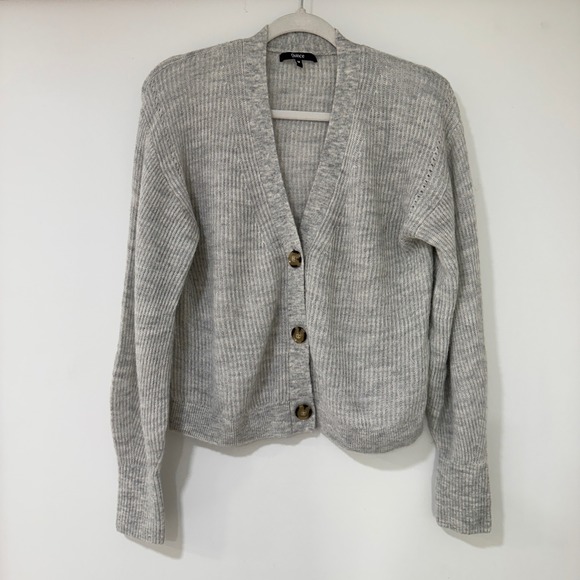 Quince Sweaters - Quince Alpaca Wool V-Neck Cardigan Womens Size M Heather Grey Ribbed Minimalist